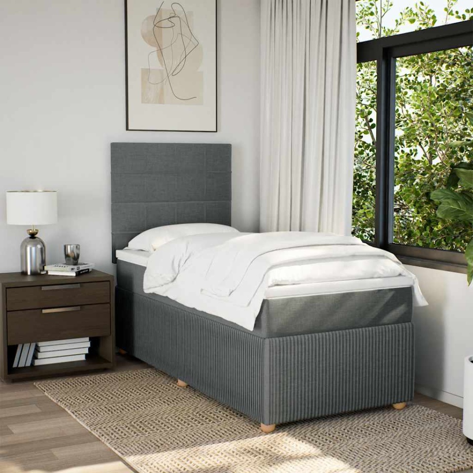 Pat box spring cu saltea, gri închis, 90x190 cm, textil - 2 | YEO