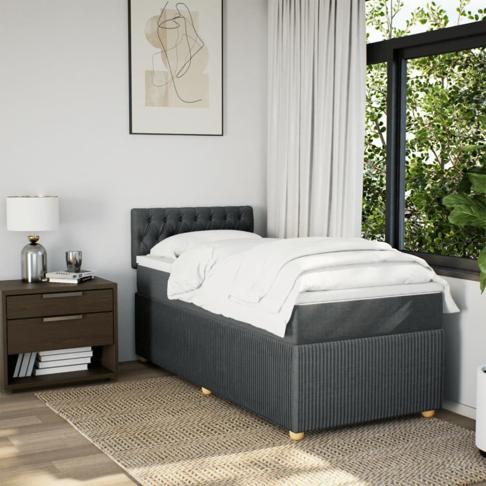 Pat box spring cu saltea, gri închis, 90x190 cm, textil - 2 | YEO