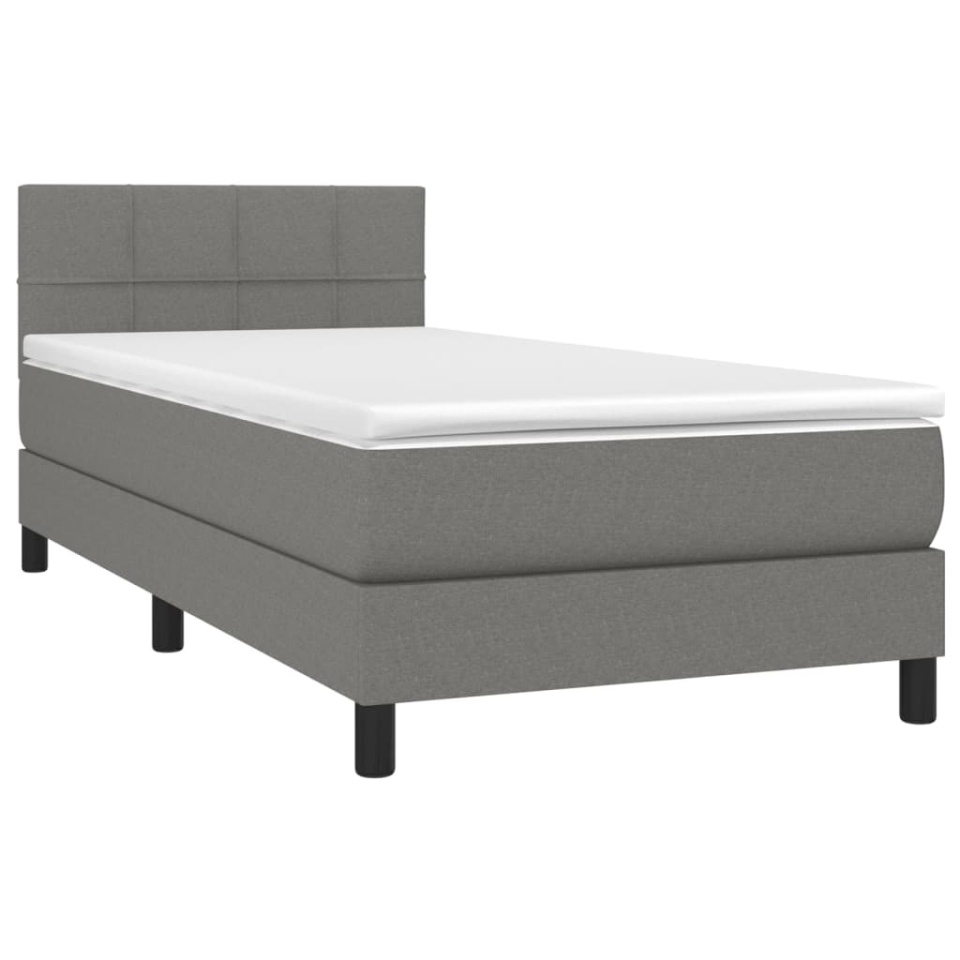 Pat box spring cu saltea, gri închis, 90x190 cm, textil - 2 | YEO