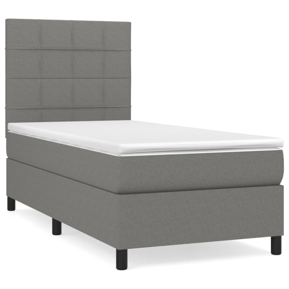 Pat box spring cu saltea, gri închis, 90x190 cm, textil - 1 | YEO