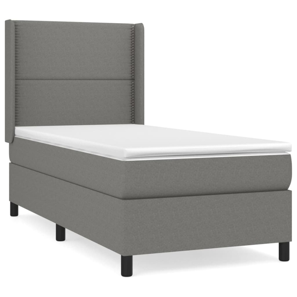 Pat box spring cu saltea, gri închis, 90x190 cm, textil - 1 | YEO