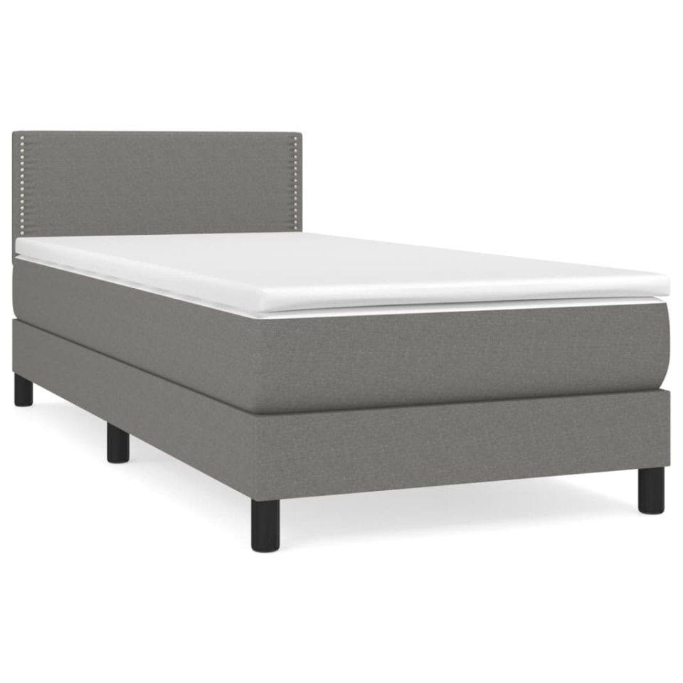 Pat box spring cu saltea, gri închis, 90x190 cm, textil - 1 | YEO