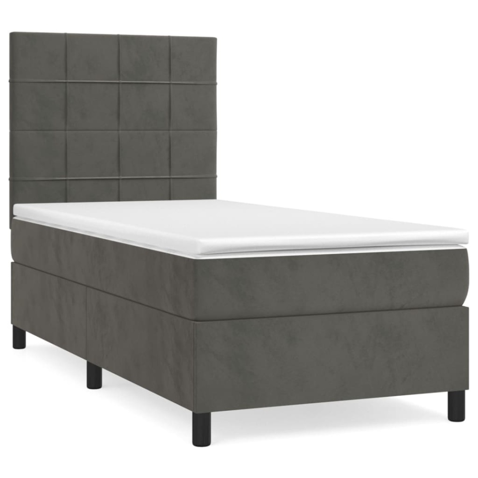 Pat box spring cu saltea, gri închis, 90x200 cm, catifea - 1 | YEO