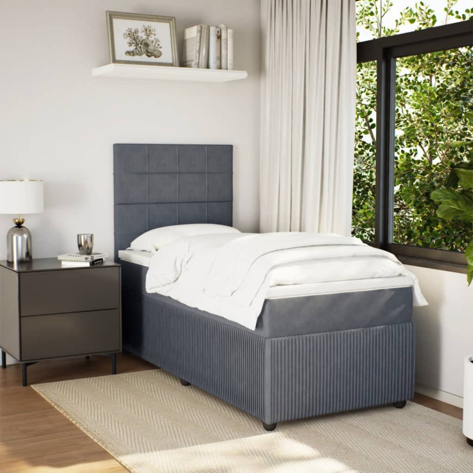 Pat box spring cu saltea, gri închis, 90x200 cm, catifea - 2 | YEO