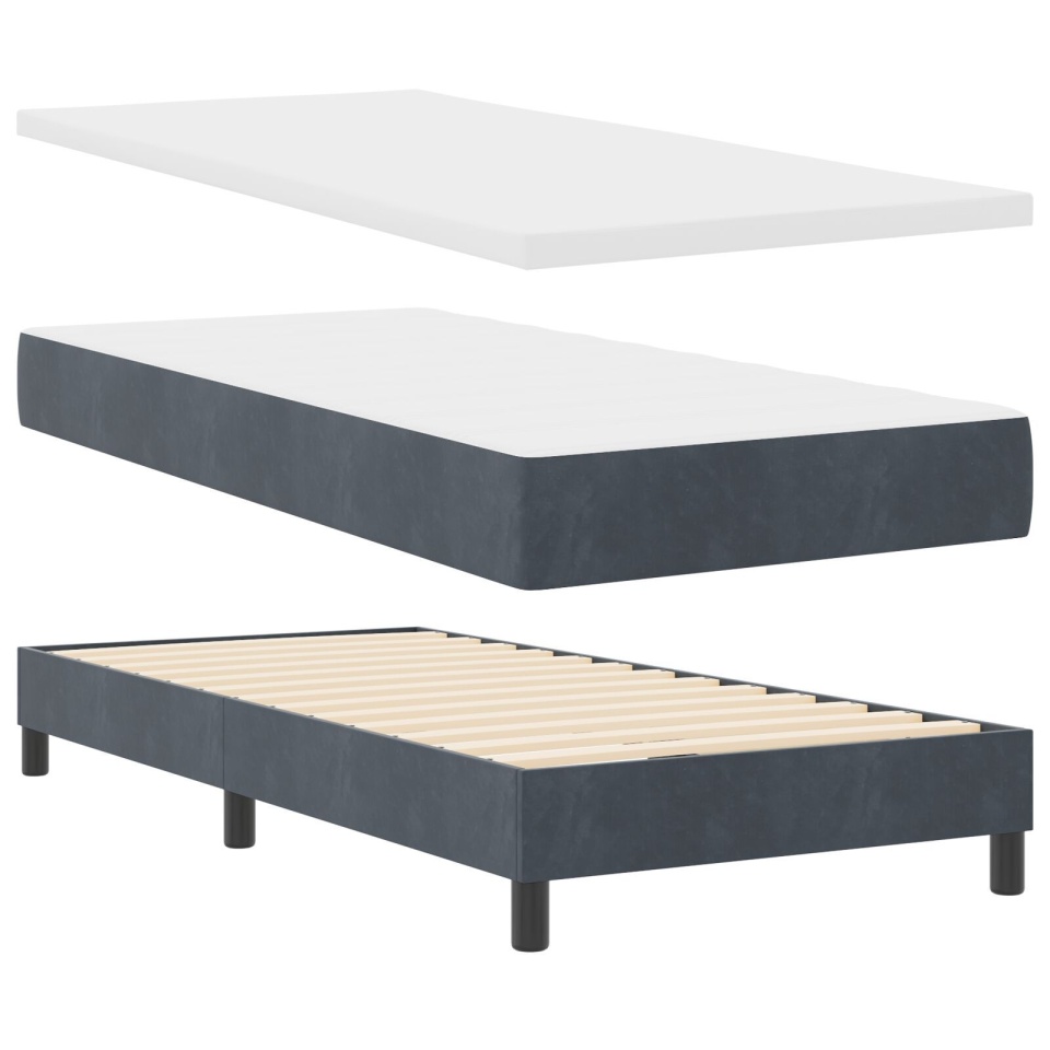 Pat box spring cu saltea, gri închis, 90x200 cm, catifea - 2 | YEO