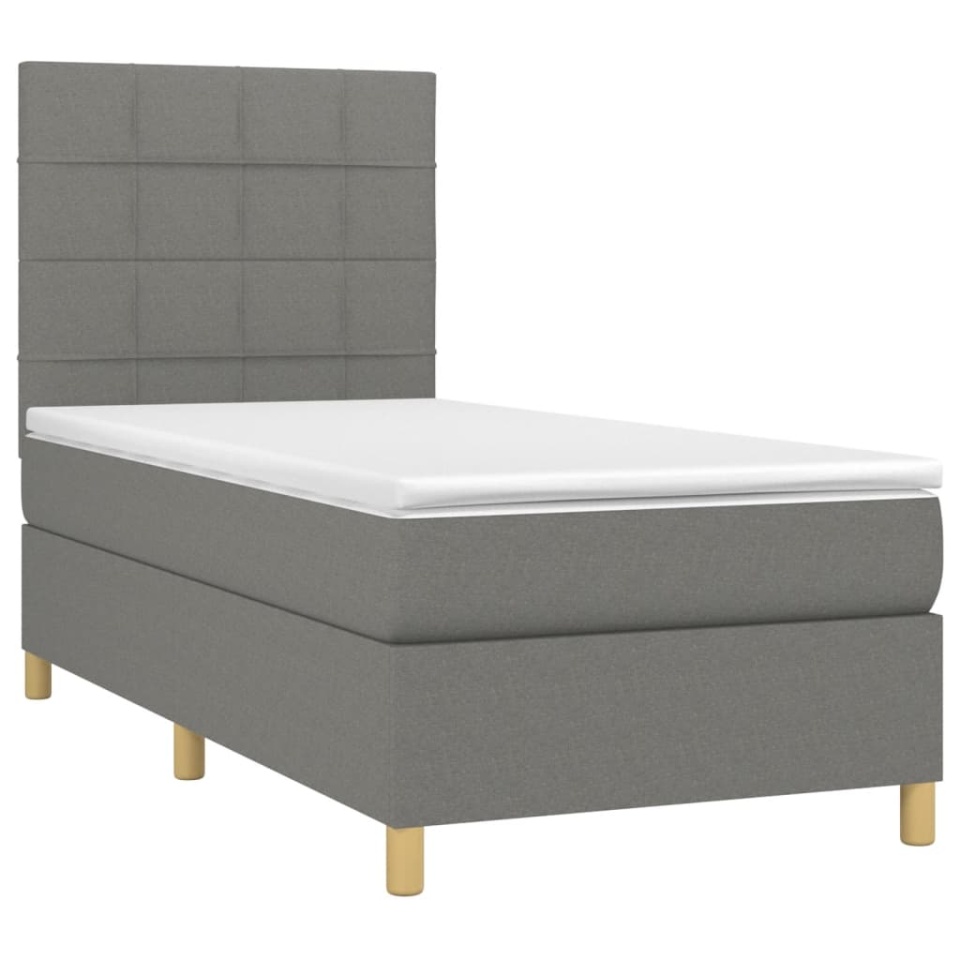 Pat box spring cu saltea, gri închis, 90x200 cm, textil - 2 | YEO