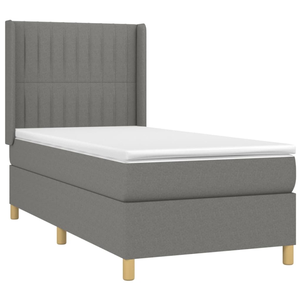 Pat box spring cu saltea, gri închis, 90x200 cm, textil - 2 | YEO