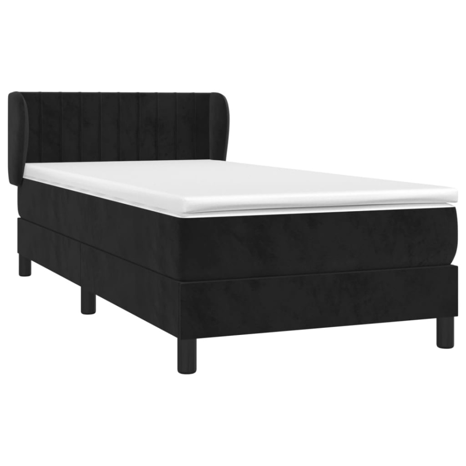 Pat box spring cu saltea, negru, 100x200 cm, catifea - 2 | YEO