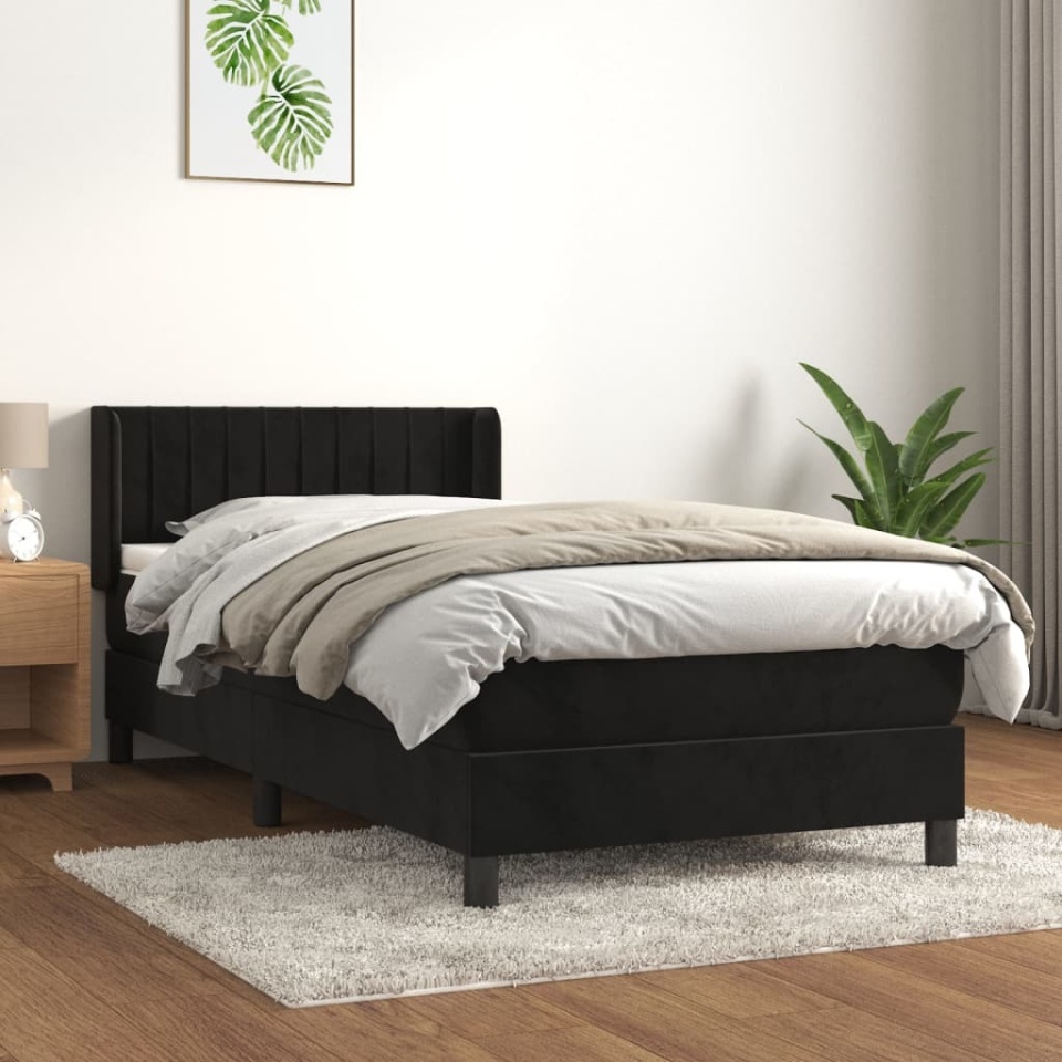 Pat box spring cu saltea, negru, 100x200 cm, catifea