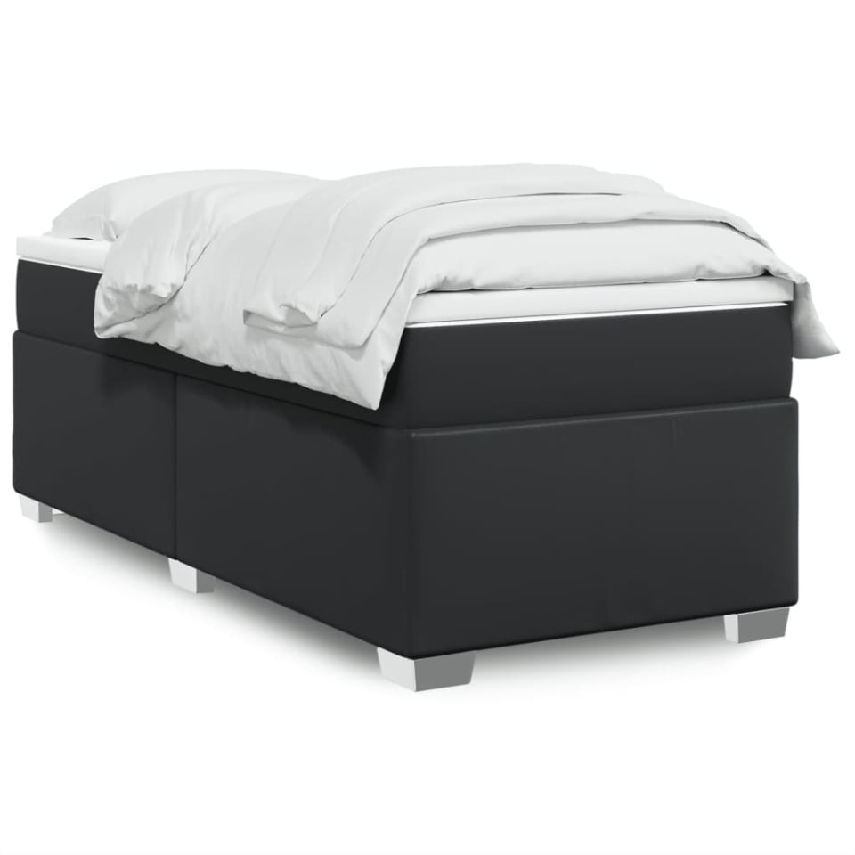 Pat box spring cu saltea, negru, 100x200 cm, piele ecologică