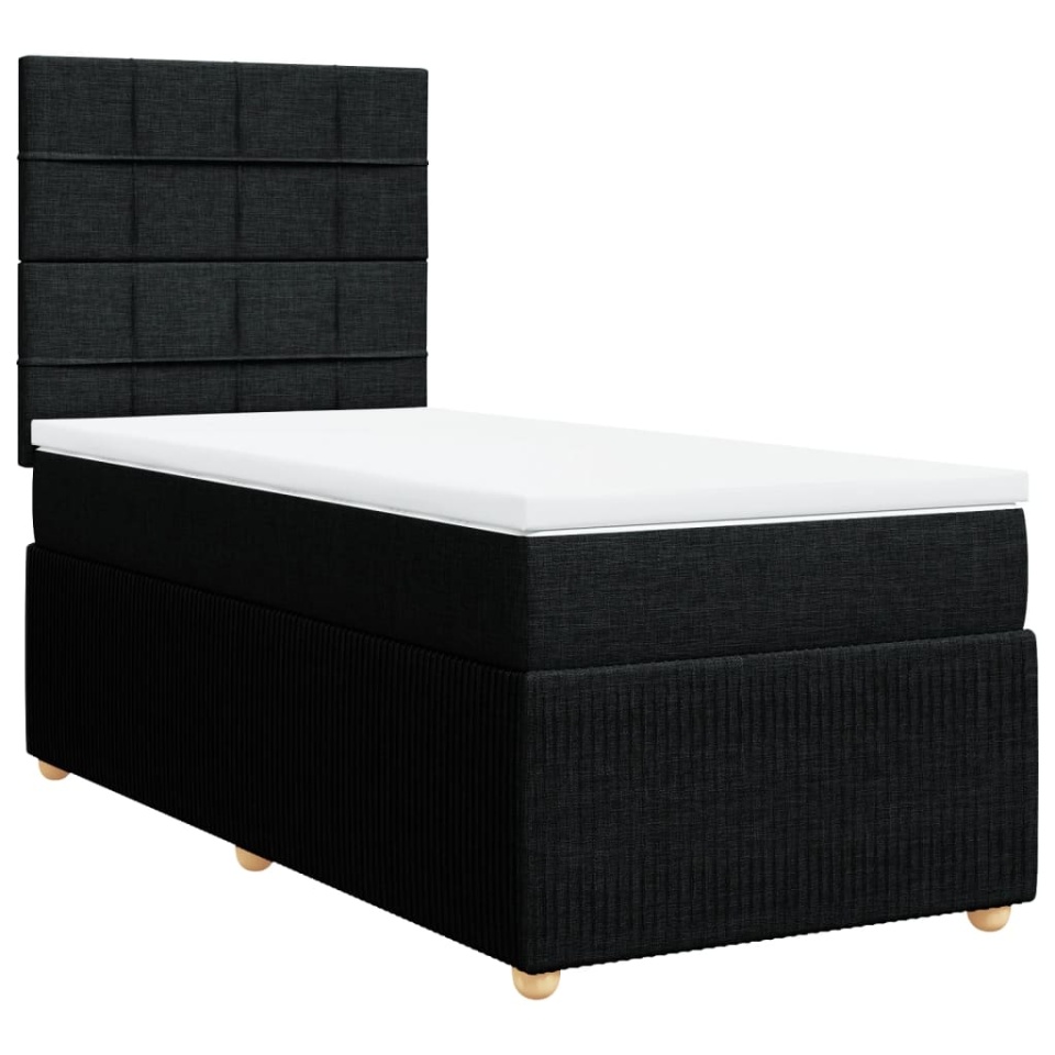 Pat box spring cu saltea, negru, 100x200 cm, textil - 2 | YEO