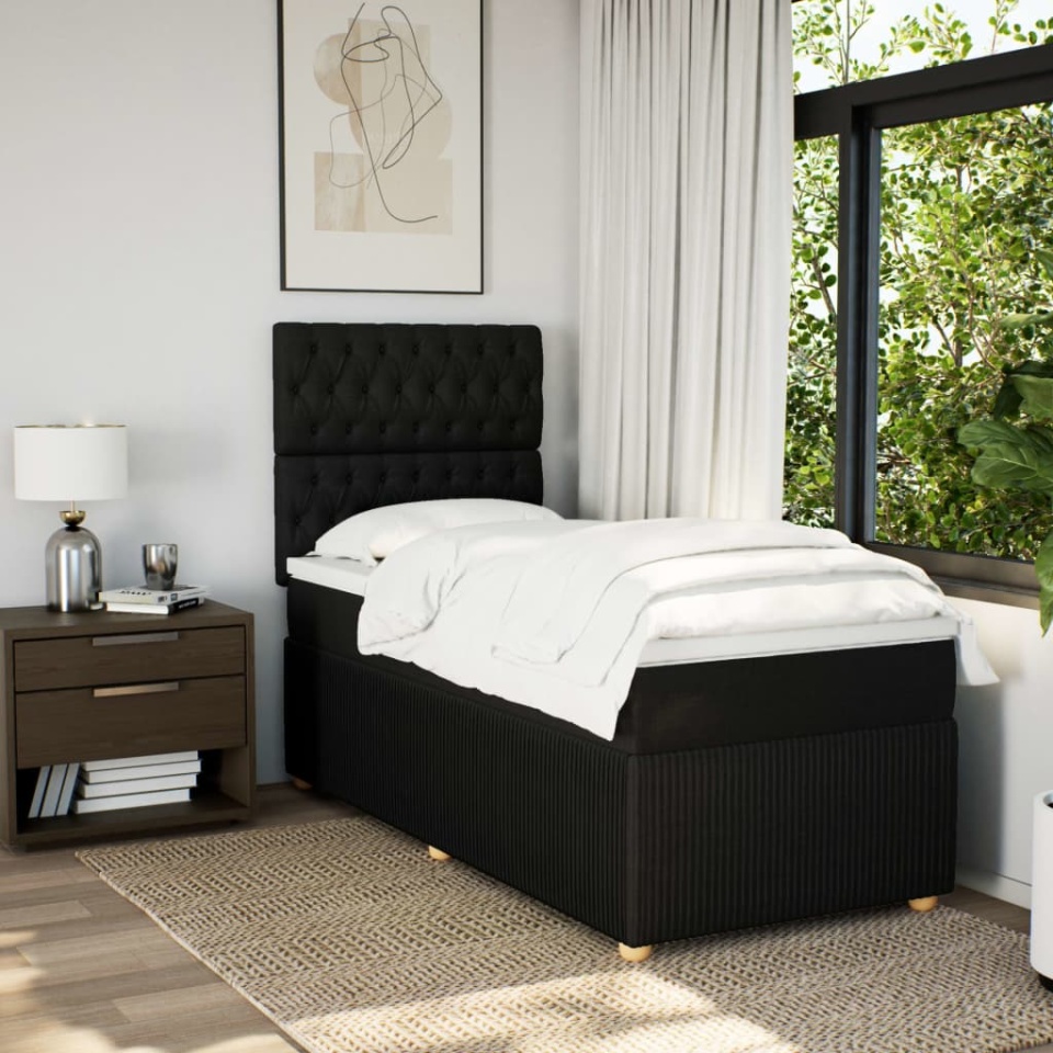 Pat box spring cu saltea, negru, 100x200 cm, textil - 2 | YEO