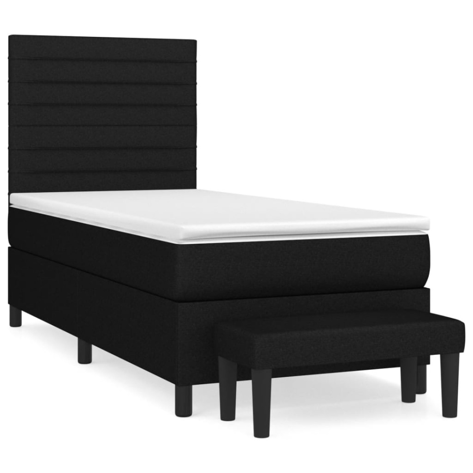 Pat box spring cu saltea, negru, 100x200 cm, textil - 1 | YEO