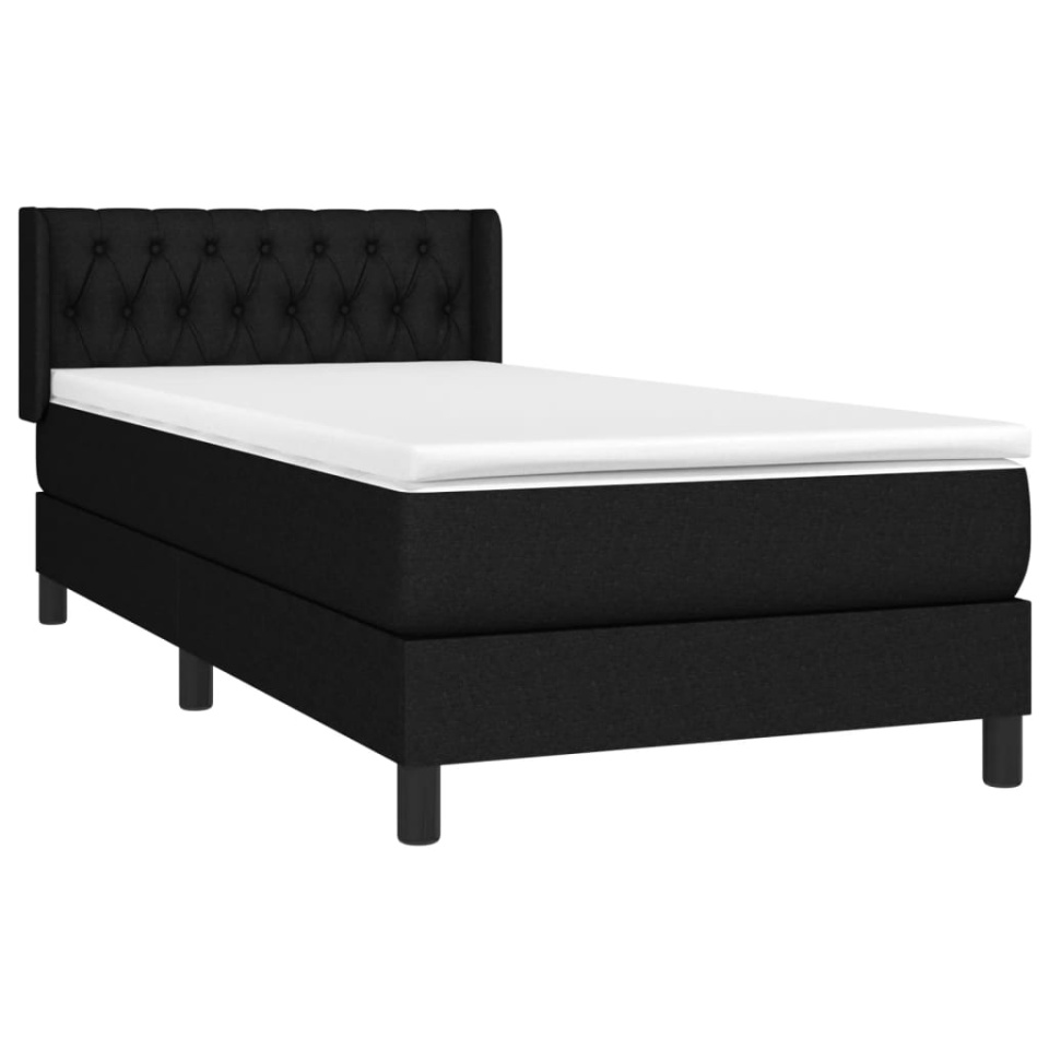 Pat box spring cu saltea, negru, 100x200 cm, textil - 2 | YEO