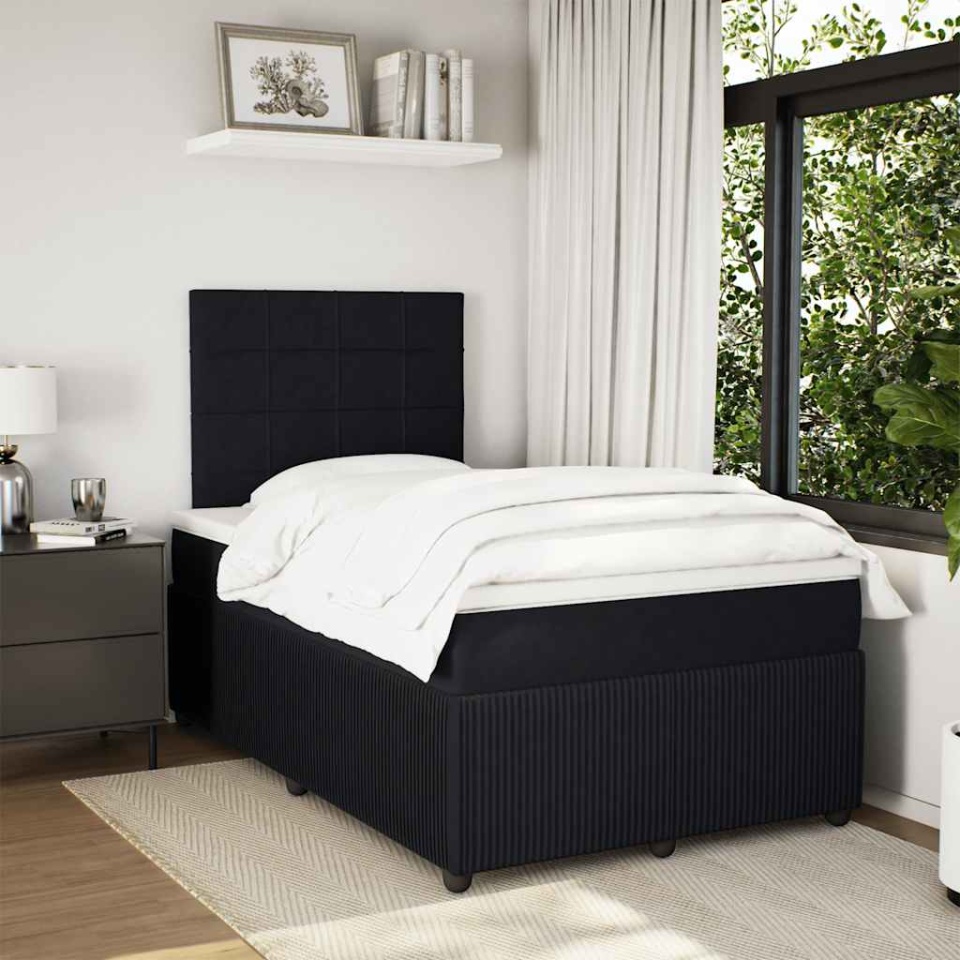 Pat box spring cu saltea, negru, 120x200 cm, catifea - 2 | YEO
