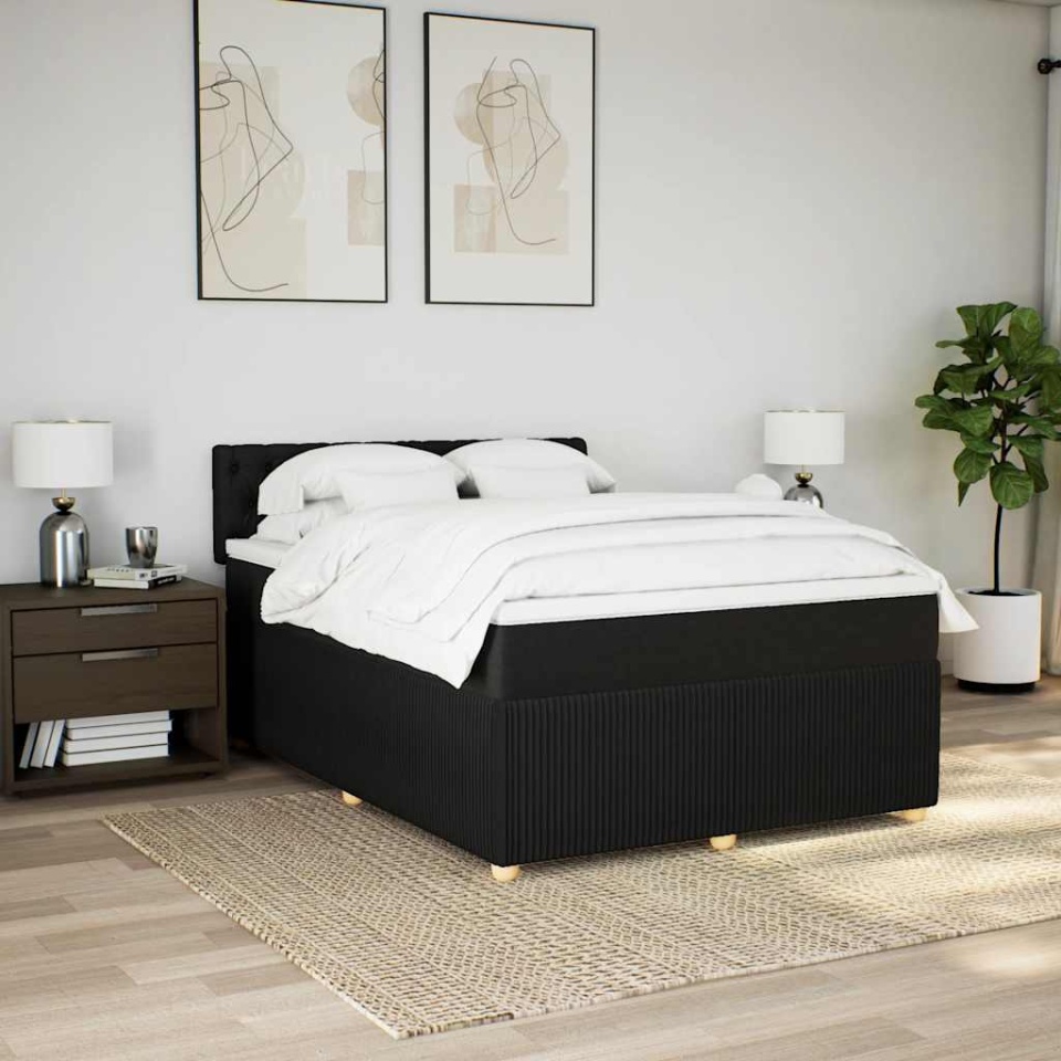Pat box spring cu saltea, negru, 140x190 cm, textil - 2 | YEO