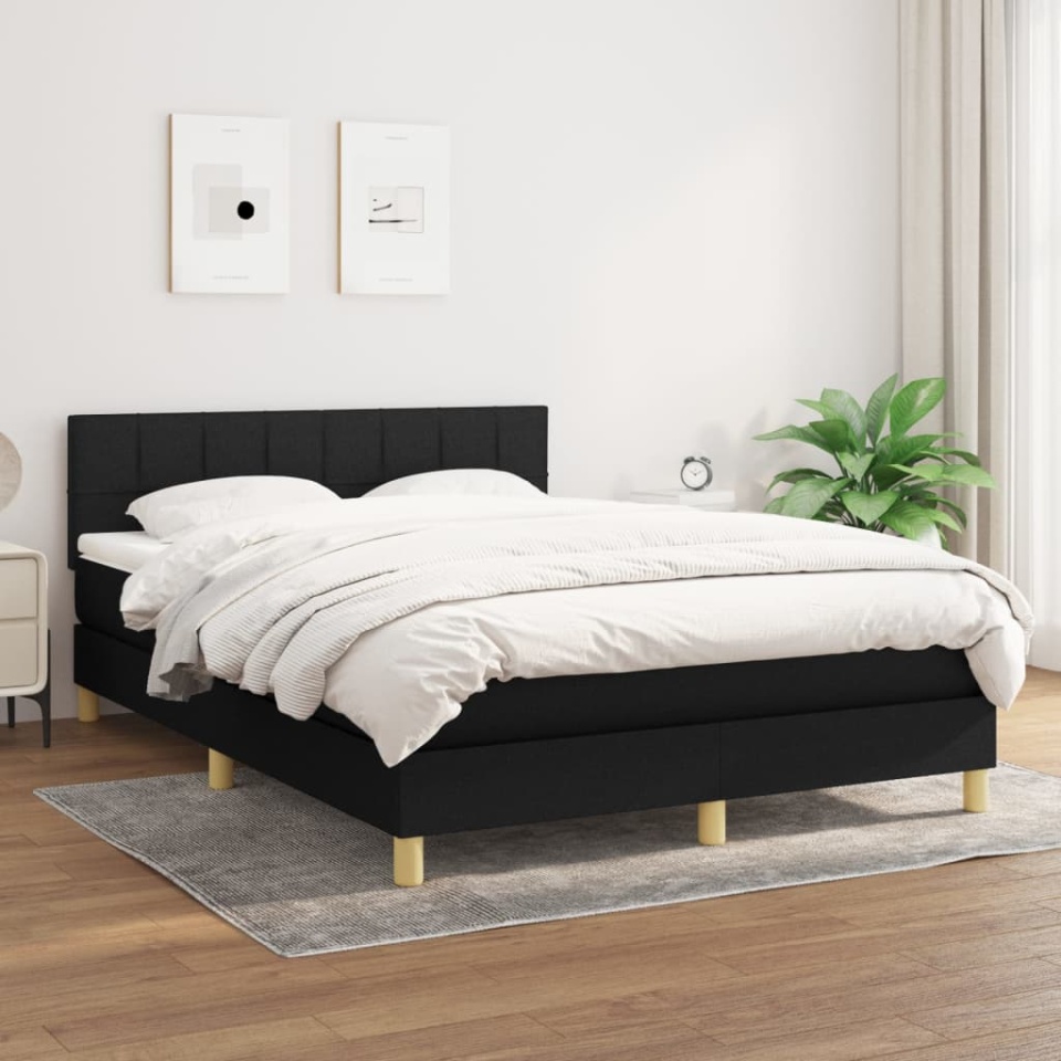 Pat box spring cu saltea, negru, 140x200 cm, textil