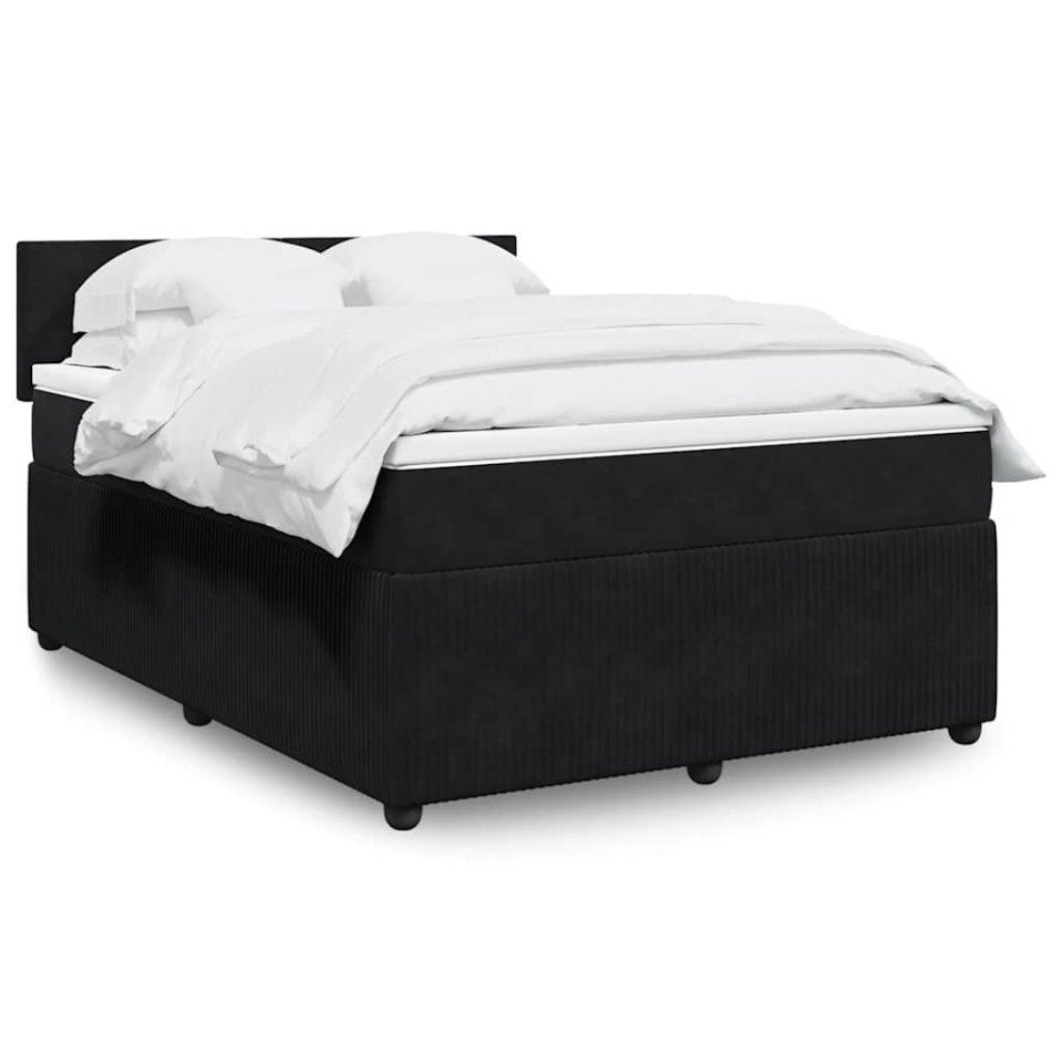 Pat box spring cu saltea, negru, 160x200 cm, catifea