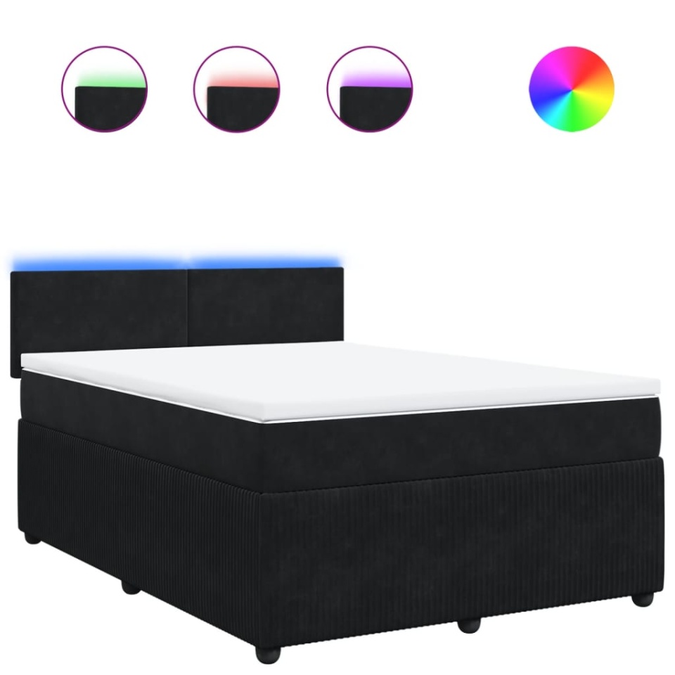 Pat box spring cu saltea, negru, 160x200 cm, catifea - 1 | YEO