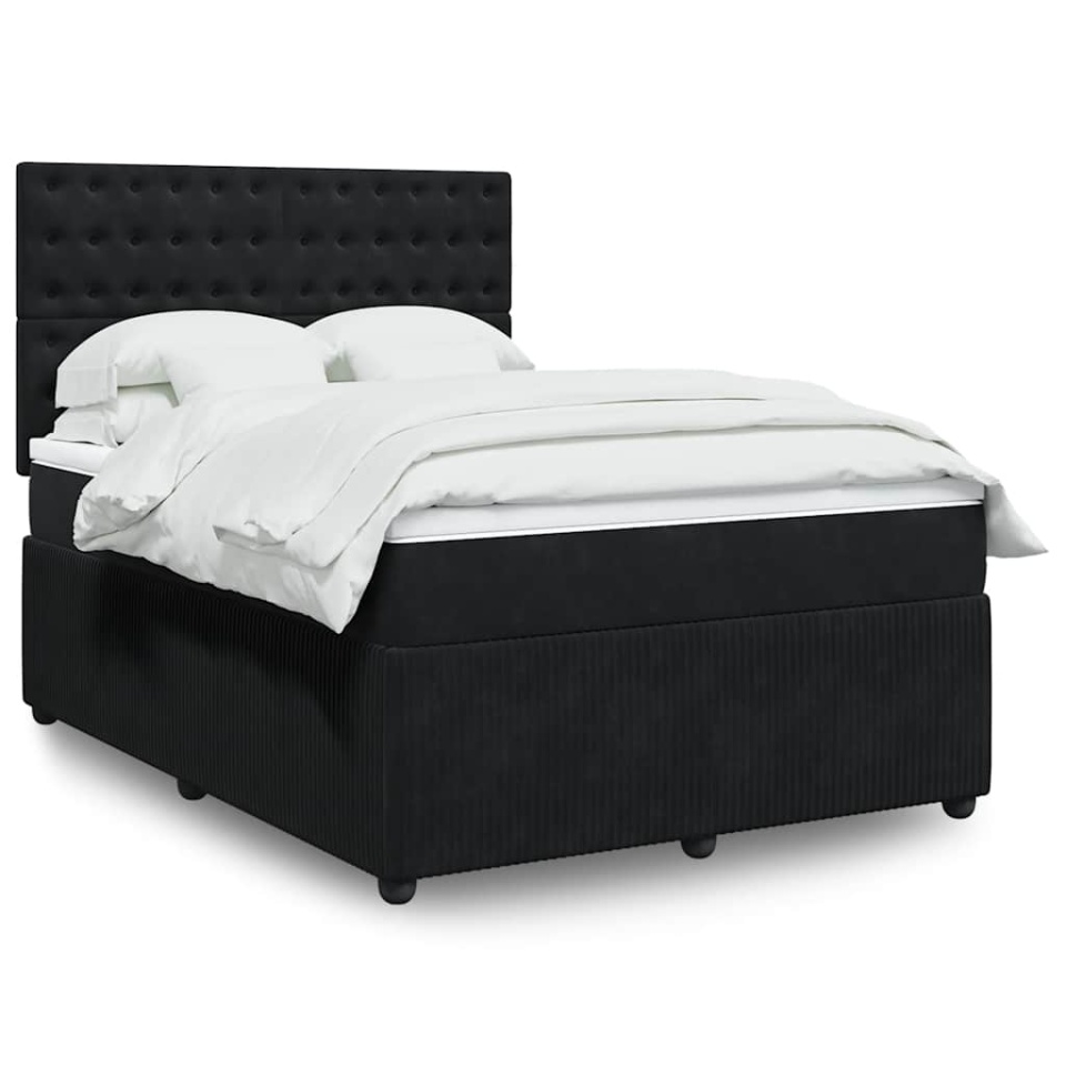 Pat box spring cu saltea, negru, 160x200 cm, catifea