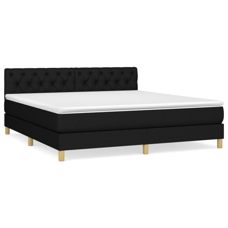 Pat box spring cu saltea, negru, 160x200 cm, textil - 1 | YEO