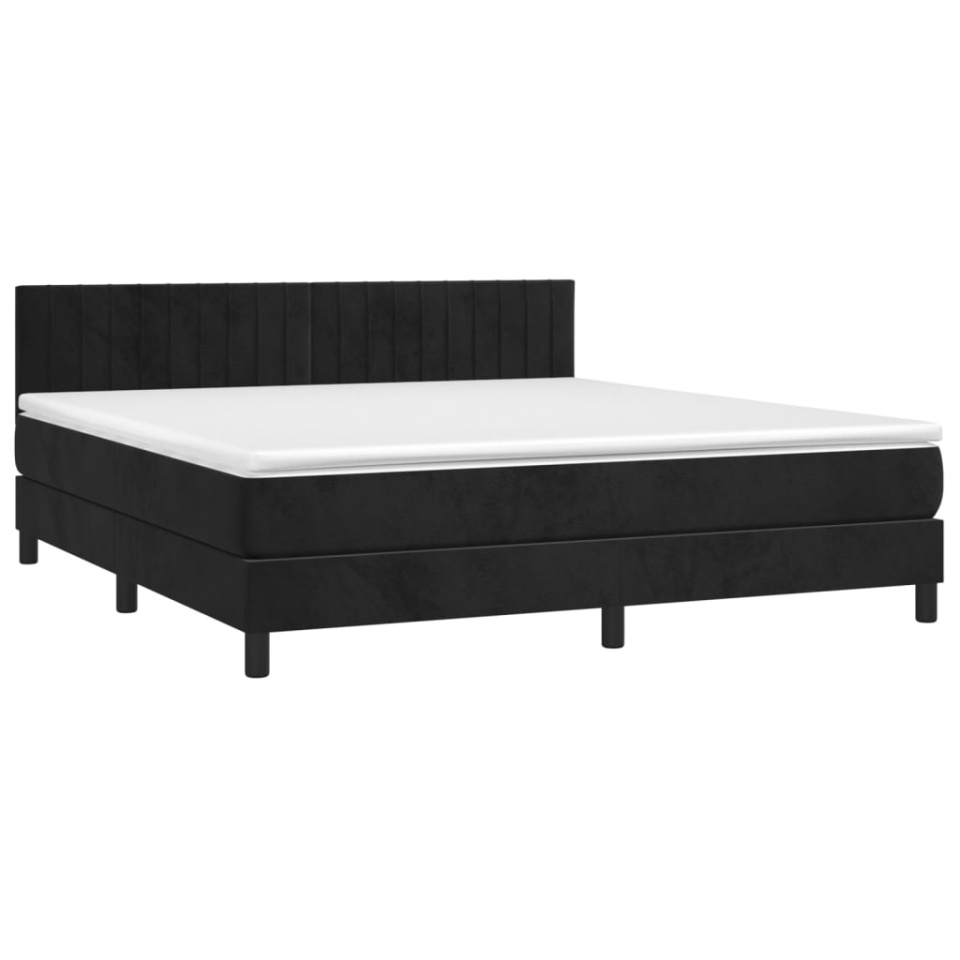 Pat box spring cu saltea, negru, 180x200 cm, catifea - 2 | YEO