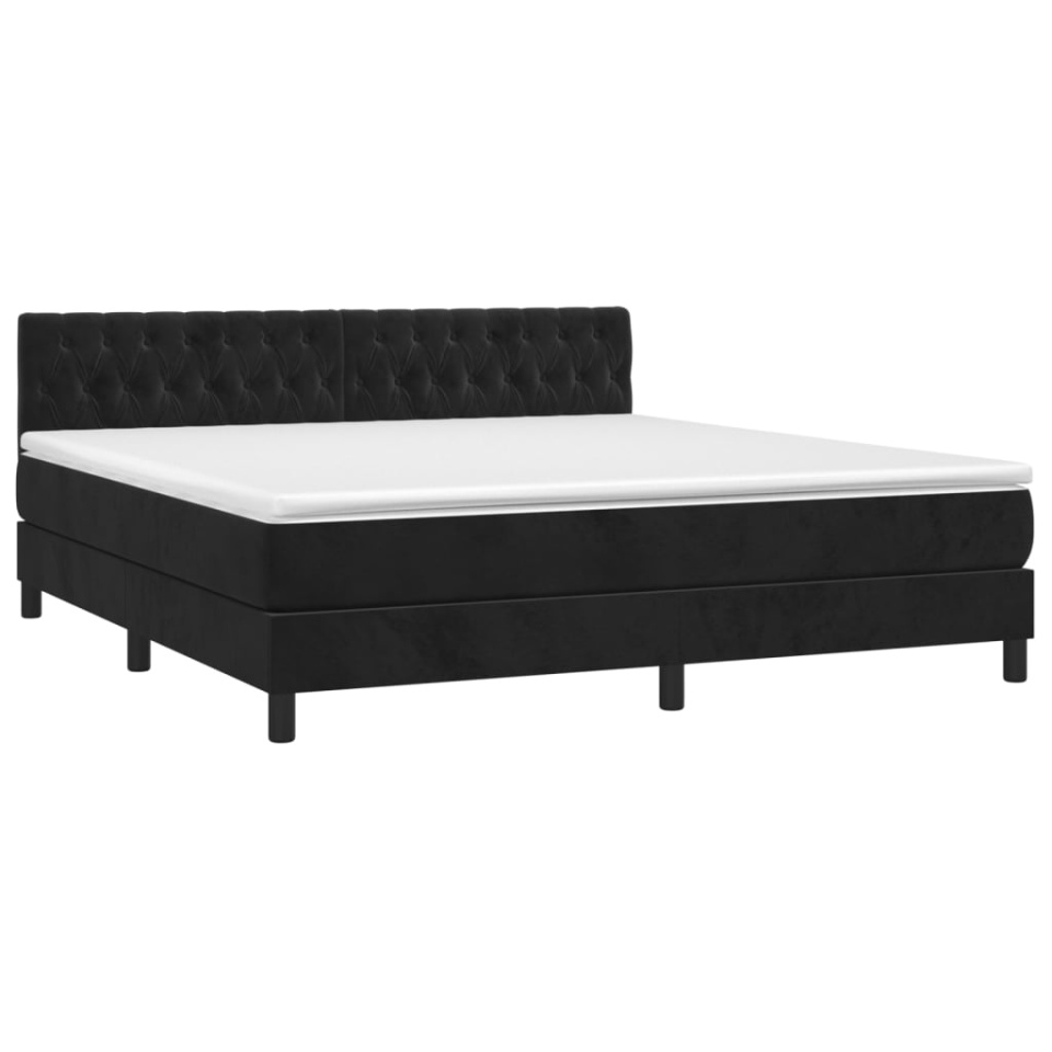 Pat box spring cu saltea, negru, 180x200 cm, catifea - 2 | YEO