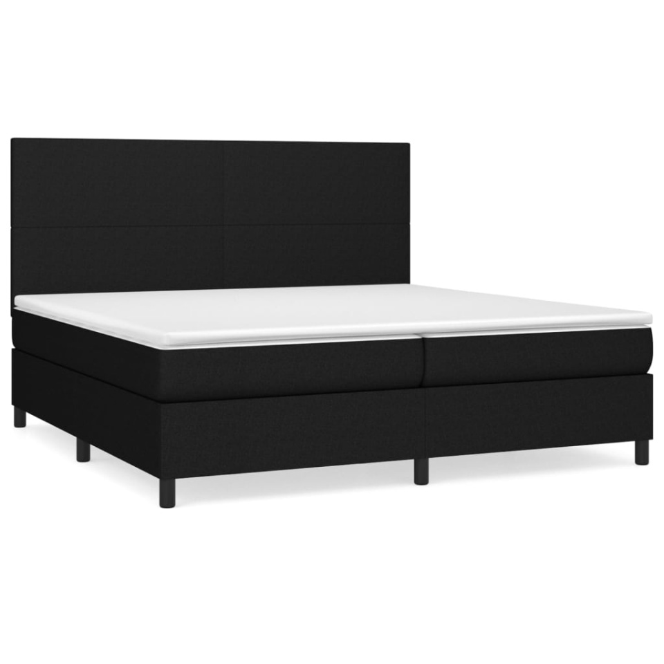 Pat box spring cu saltea, negru, 200x200 cm, textil - 1 | YEO