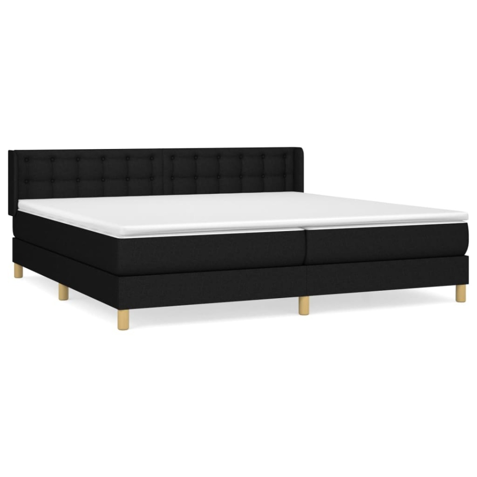 Pat box spring cu saltea, negru, 200x200 cm, textil - 1 | YEO