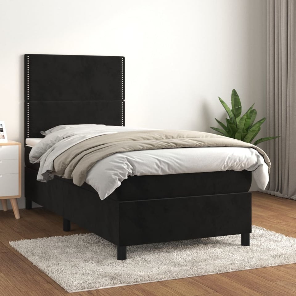 Pat box spring cu saltea, negru, 80x200 cm, catifea