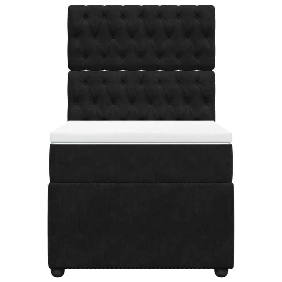 Pat box spring cu saltea, negru, 90x190 cm, catifea - 4 | YEO