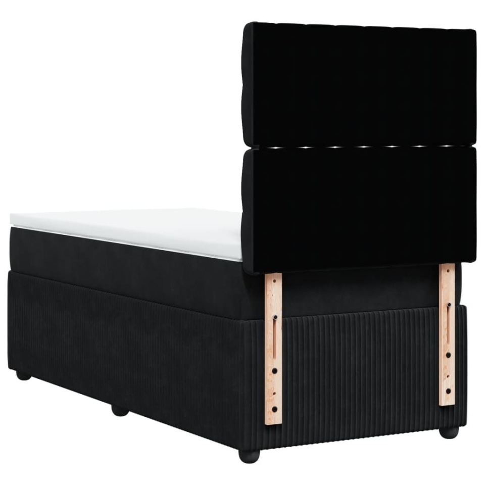 Pat box spring cu saltea, negru, 90x190 cm, catifea - 4 | YEO