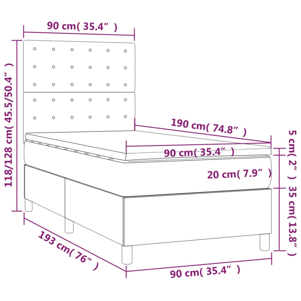 Pat box spring cu saltea, negru, 90x190 cm, catifea - 4 | YEO