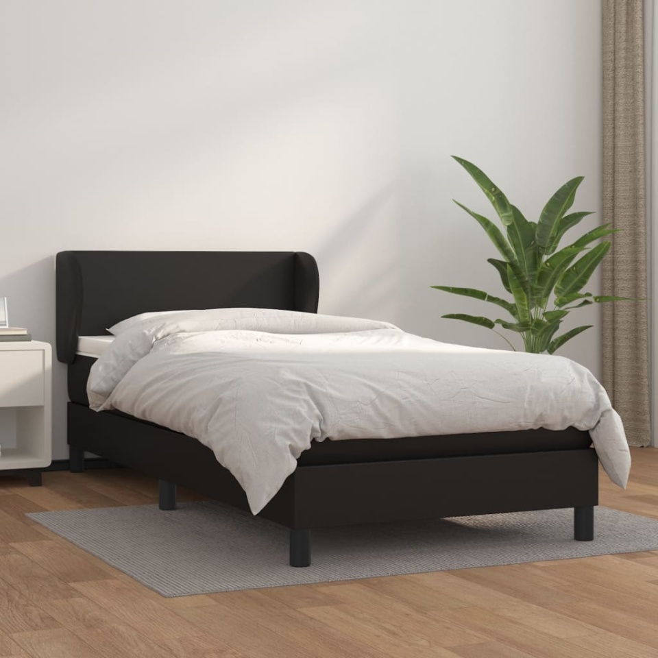 Pat box spring cu saltea, negru, 90x190 cm, piele ecologică