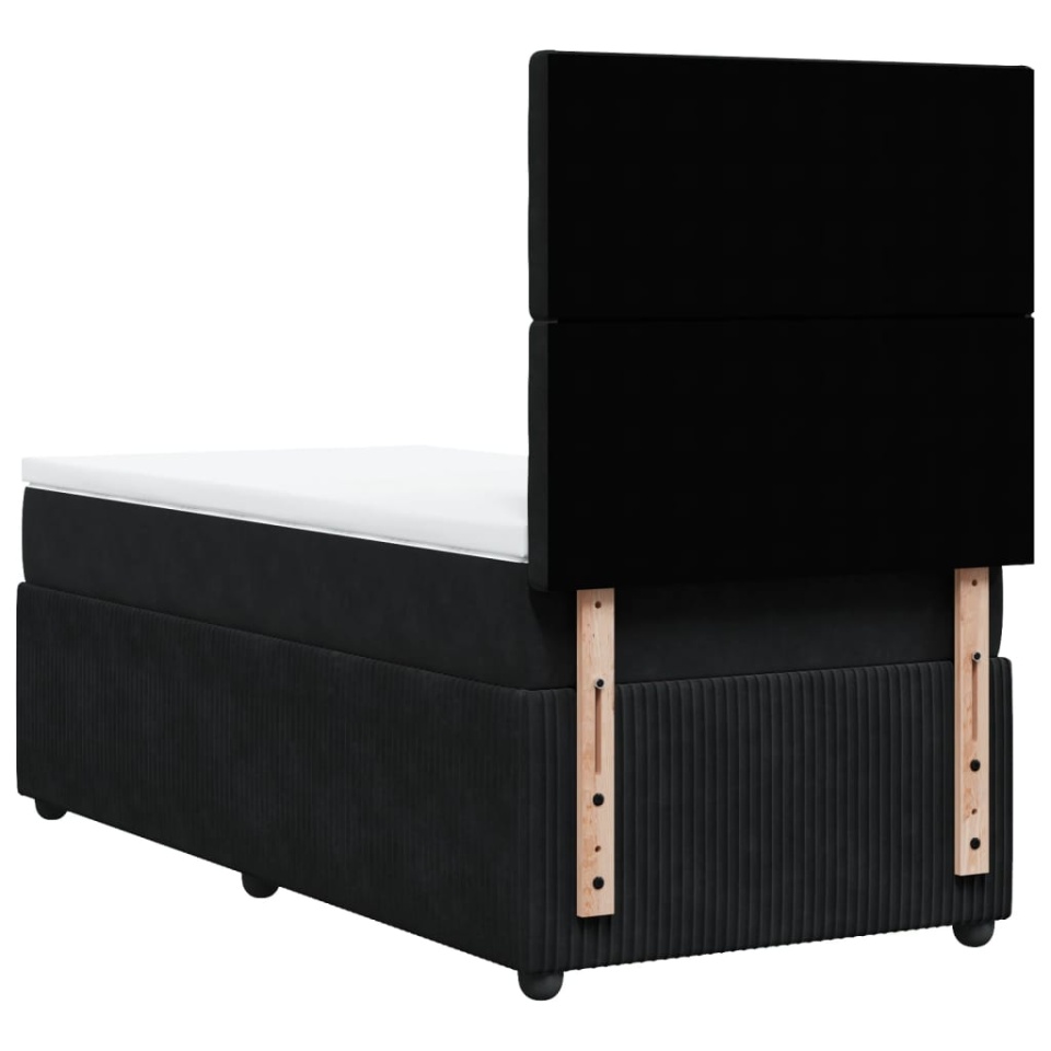 Pat box spring cu saltea, negru, 90x200 cm, catifea - 4 | YEO