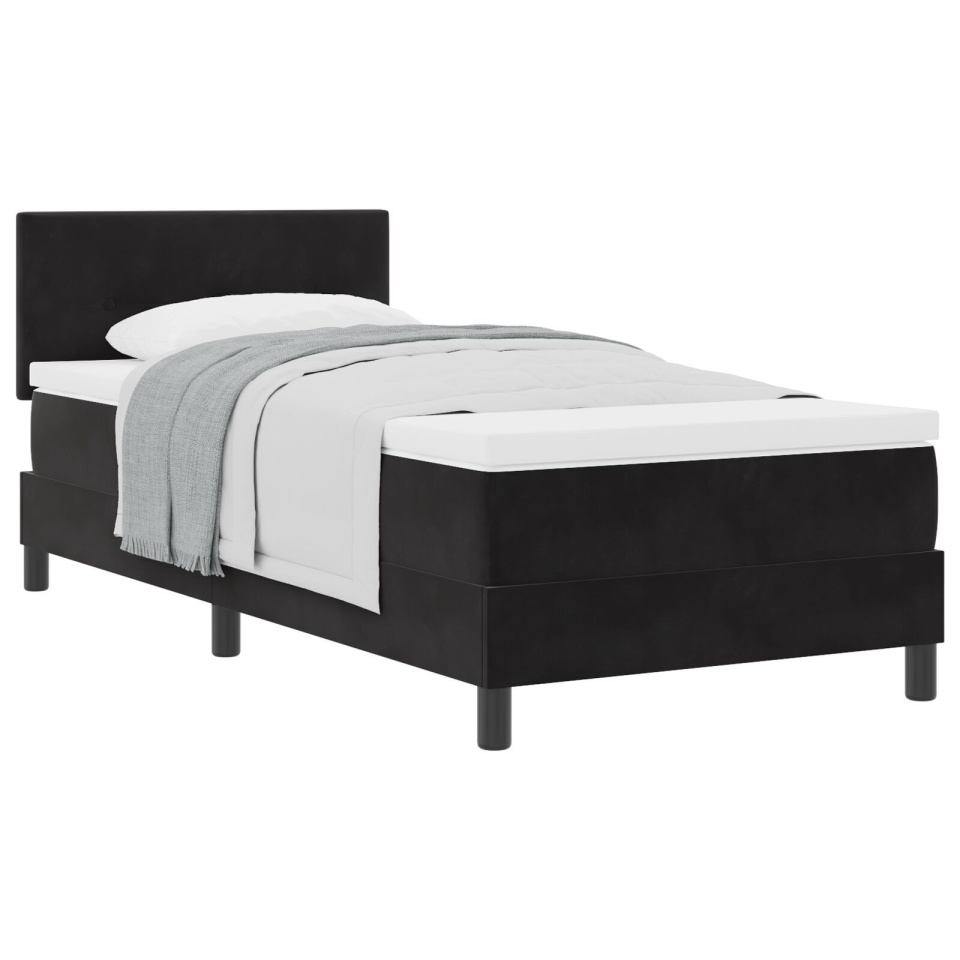 Pat box spring cu saltea, negru, single, catifea - 1 | YEO
