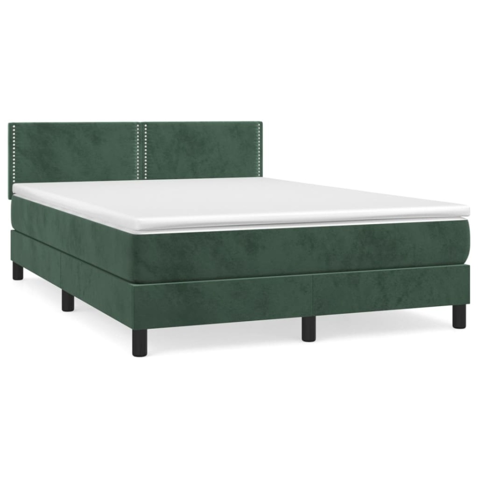 Pat box spring cu saltea, verde închis, 140x200 cm, catifea - 1 | YEO