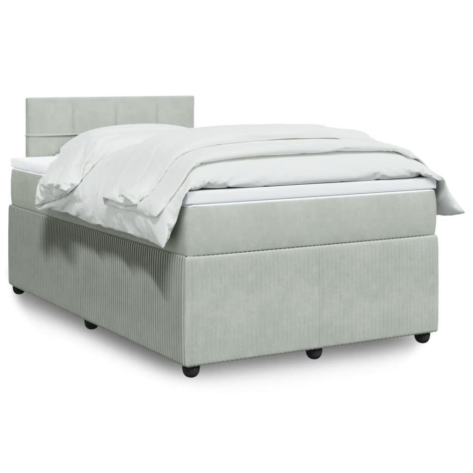 Pat continental cu saltea, gri deschis, 120x200 cm, catifea