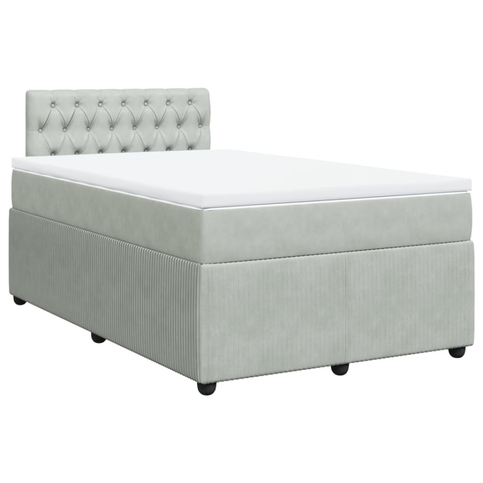 Pat continental cu saltea, gri deschis, 120x200 cm, catifea - 2 | YEO