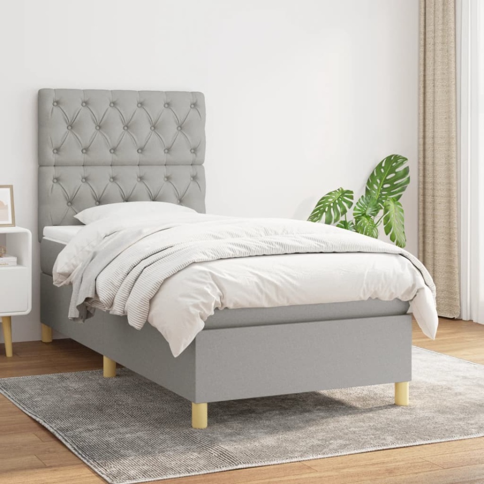 Pat continental cu saltea, gri deschis, 80x200 cm, textil