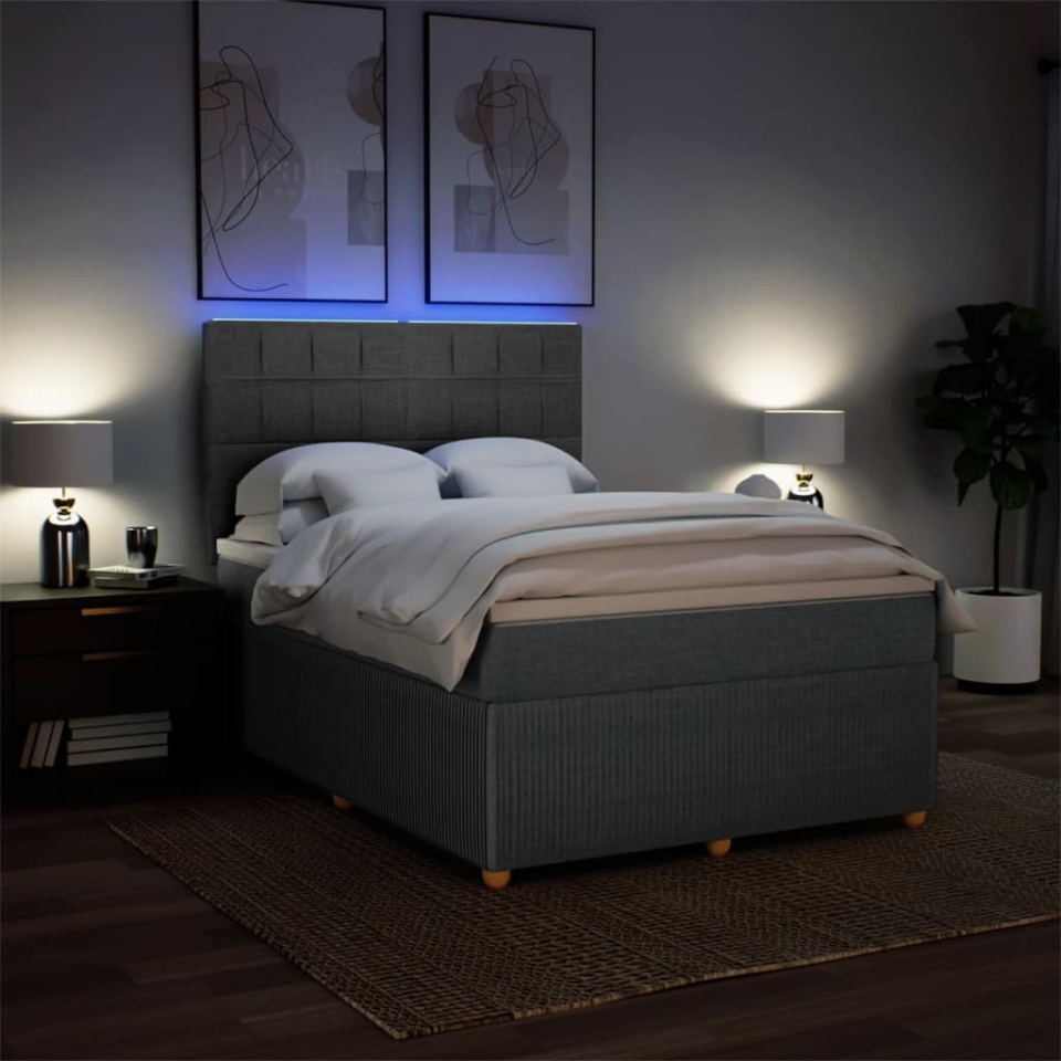 Pat continental cu saltea, gri închis, 160x200 cm, țesătură - 3 | YEO