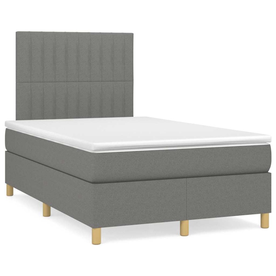 Pat cu arcuri, saltea și LED, gri închis, 120x190 cm, textil