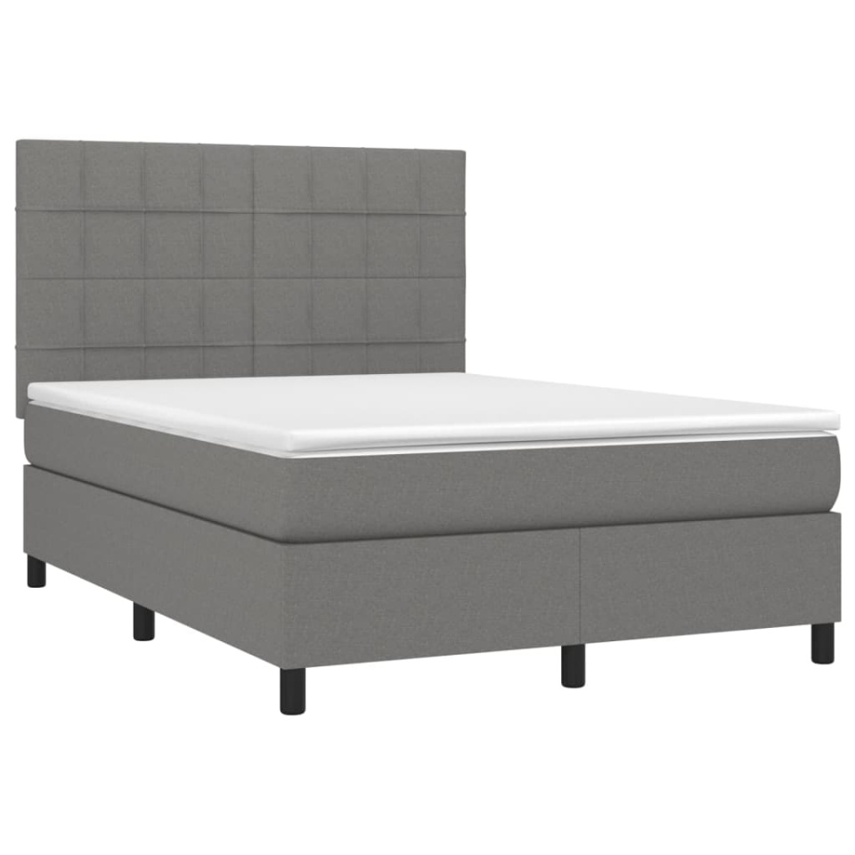 Pat cu arcuri, saltea și LED, gri închis, 140x190 cm, textil - 2 | YEO