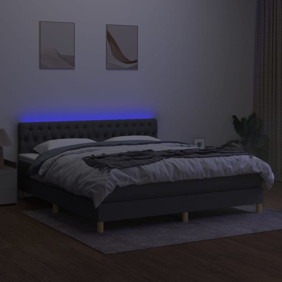 Pat cu arcuri, saltea și LED, gri închis, 180x200 cm, textil - 3 | YEO