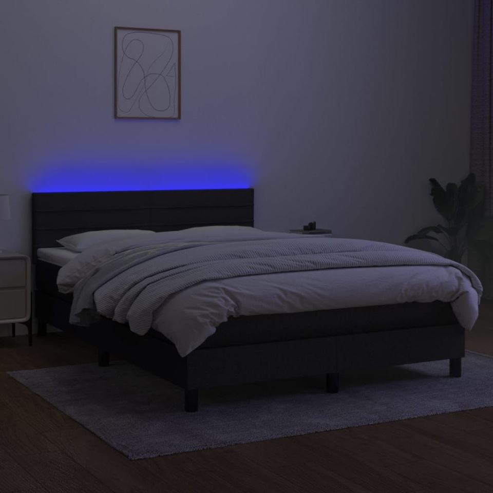 Pat cu arcuri, saltea și LED, negru, 140x190 cm, textil - 3 | YEO