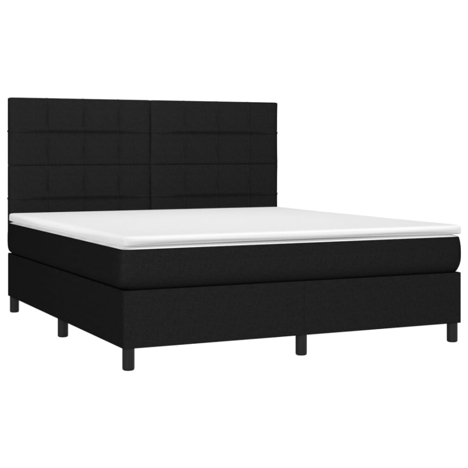 Pat cu arcuri, saltea și LED, negru, 180x200 cm, textil - 2 | YEO