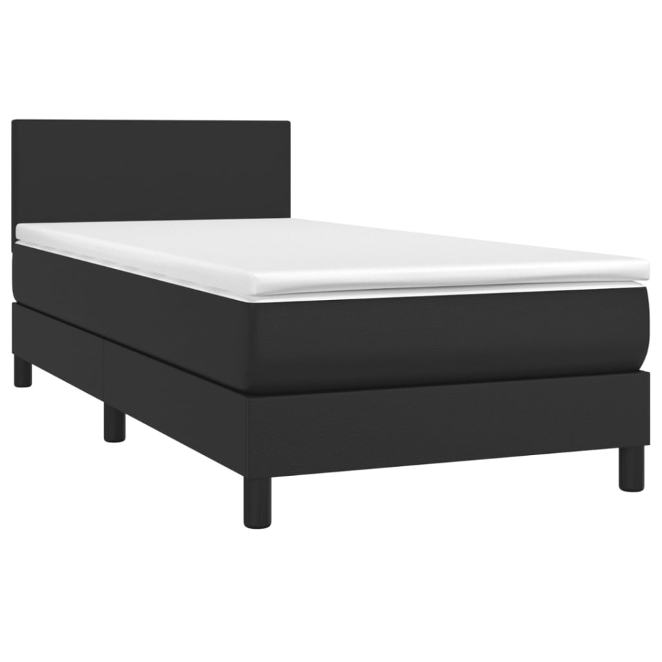 Pat cu arcuri, saltea și LED, negru, 90x190 cm, piele ecologică - 2 | YEO