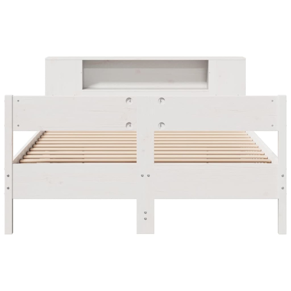 Pat cu bibliotecă fără saltea, alb, 140x190 cm, lemn masiv pin - 3 | YEO