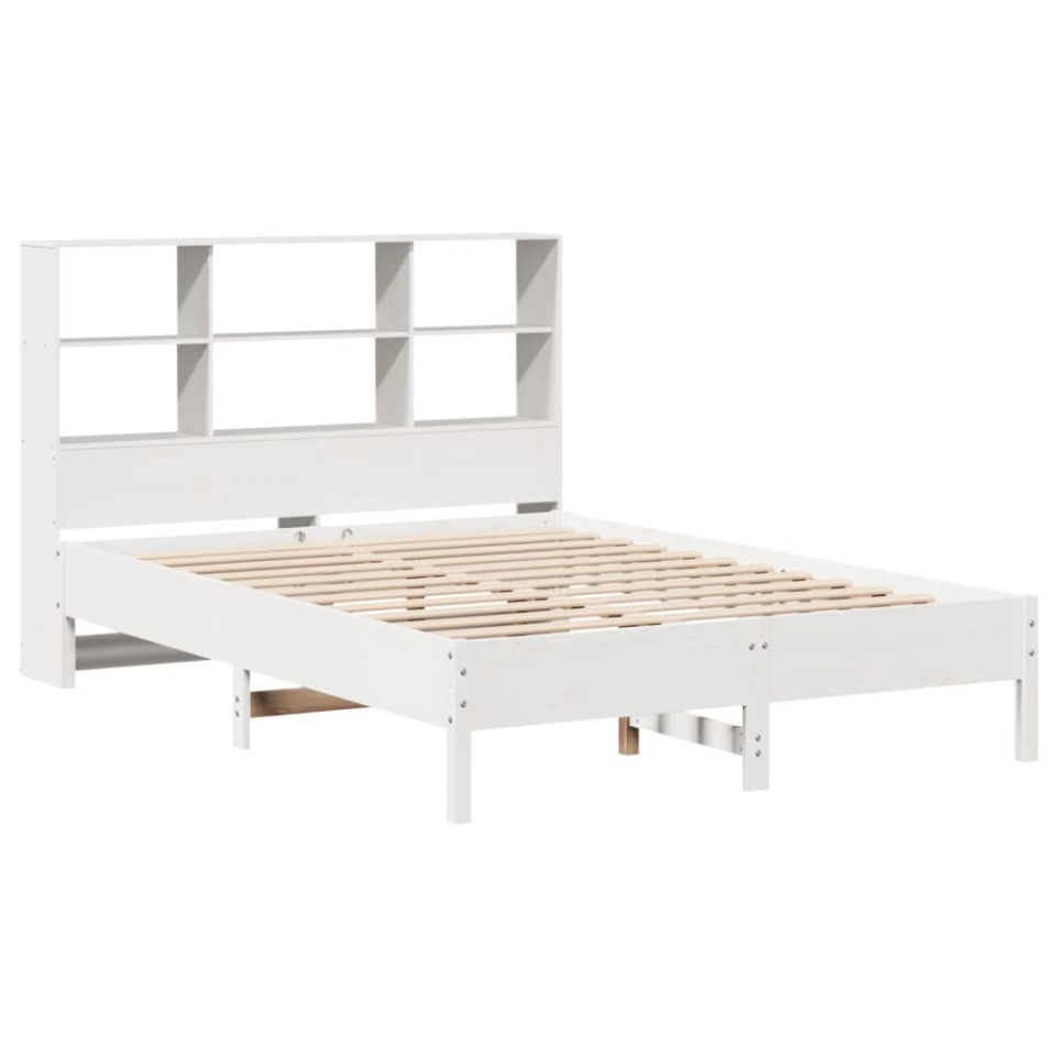 Pat cu bibliotecă fără saltea, alb, 140x190 cm, lemn masiv pin - 2 | YEO