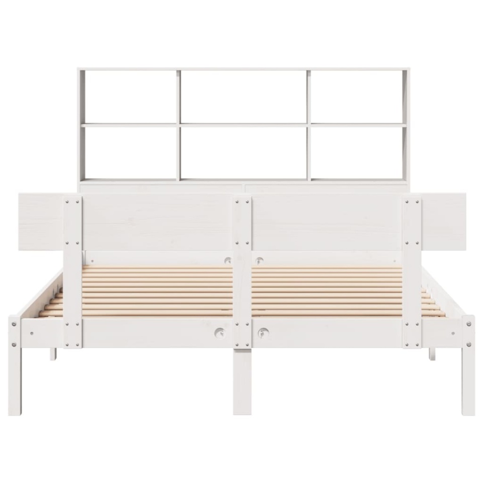 Pat cu bibliotecă fără saltea, alb, 140x190 cm, lemn masiv pin - 3 | YEO